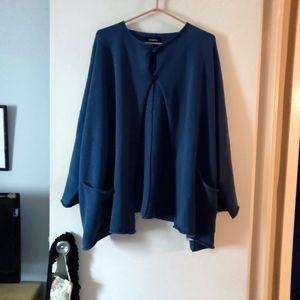 ESKANDAR Blue Cotton Knit Sweater Jacket One Size Pockets!